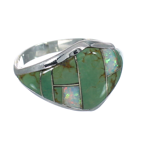 Silver Opal Turquosie Southwestern Ring Size 7-3/4 YX82605